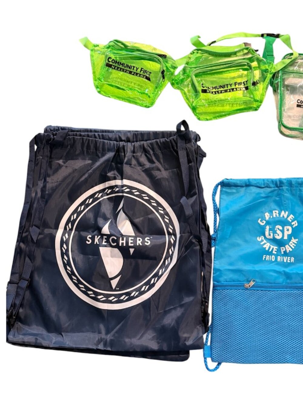 Bundle of 8 Bags – Skechers Drawstring, Garner State Park Bag & Clear Stadium Ba